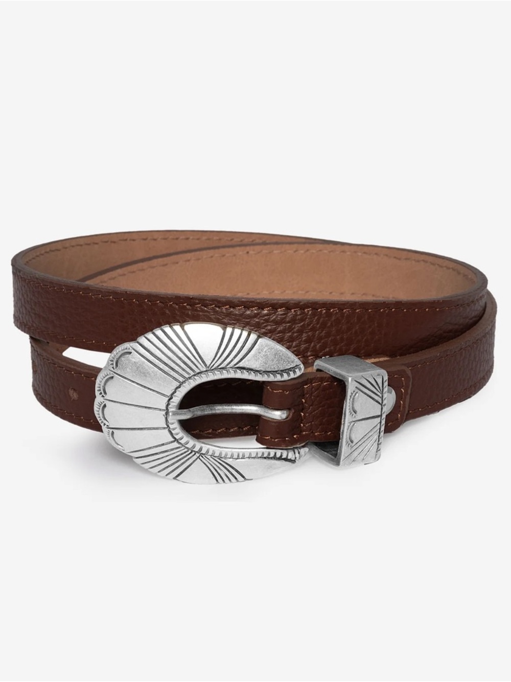 MARLON Billie Western-Style Brown Leather Belt--NWT--S